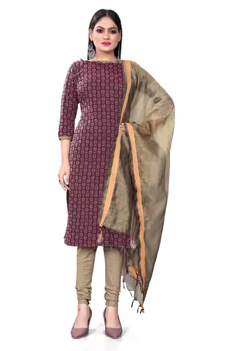 Wine Cotton Jacquard Unstitched Dress Material