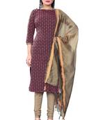 Wine Cotton Jacquard Unstitched Dress Material