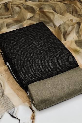 Black Cotton Jacquard Unstitched Dress Material