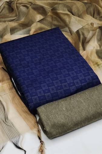 Indigo Blue Cotton Jacquard Unstitched Dress Material