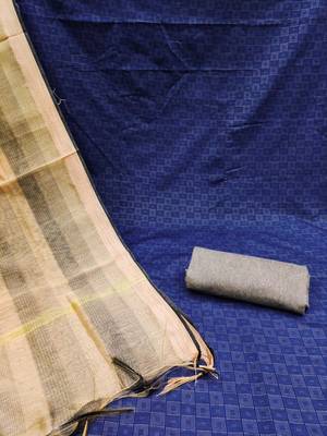 Indigo Blue Cotton Jacquard Unstitched Dress Material 2