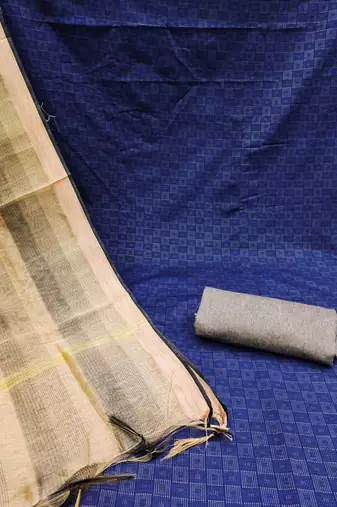 Indigo Blue Cotton Jacquard Unstitched Dress Material