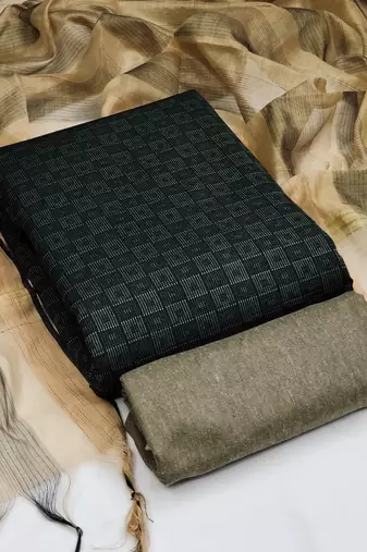 Green Cotton Jacquard Unstitched Dress Material