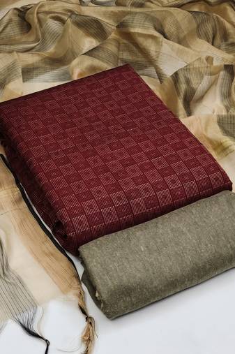 Maroon Cotton Jacquard Unstitched Dress Material