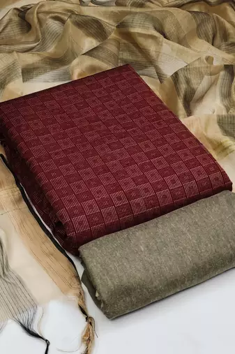 Maroon Cotton Jacquard Unstitched Dress Material