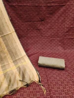 Maroon Cotton Jacquard Unstitched Dress Material 2