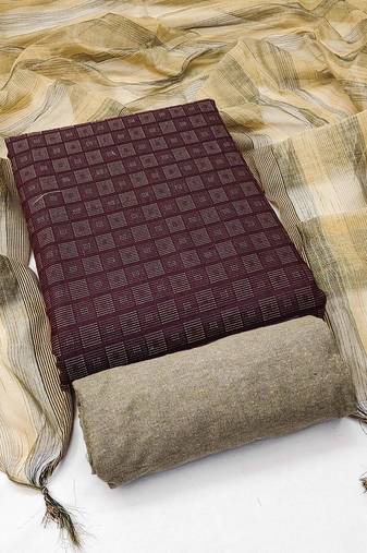Wine Cotton Jacquard Unstitched Dress Material