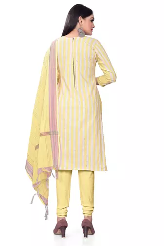 Yellow Cotton Jacquard Unstitched Dress Material