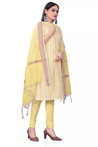 Yellow Cotton Jacquard Unstitched Dress Material