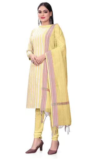 Yellow Cotton Jacquard Unstitched Dress Material