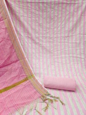 Kimisha women's pink cotton jacquard unstitched dress material 2
