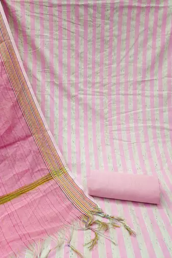 Kimisha women's pink cotton jacquard unstitched dress material