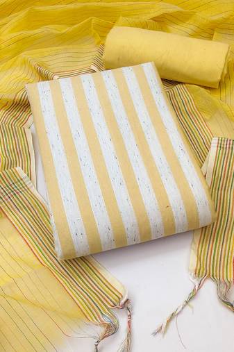 Yellow Cotton Jacquard Unstitched Dress Material