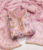 Peach Organza Hand Work Dress Material With Inner