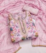 Pink Organza Hand Work Dress Material With Inner