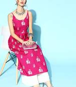 Pink Rayon Printed A-line Kurta