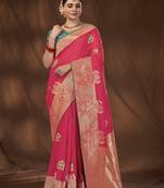 Manohari designer most trendy woven pink saree with unstitch blouse piece