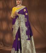 Manohari designer most trendy woven purple saree with unstitch blouse piece