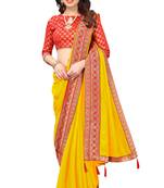 Yellow Vichitra Silk Blend Saree With Fancy Lace And Jacquard Blouse Piece.