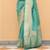 Kimisha women's turquoise georgette woven saree with unstitched blouse piece