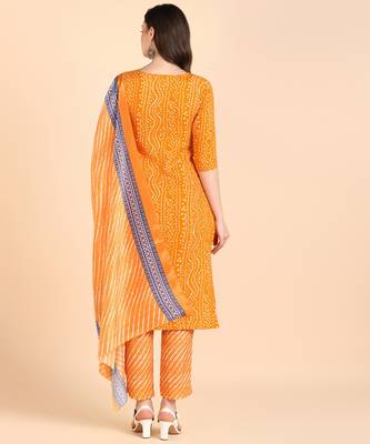 Women's Yellow Printed Cotton Kurti With Pant and Dupatta Set 2