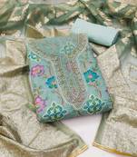 Kimisha sky blue organza hand work dress material with inner