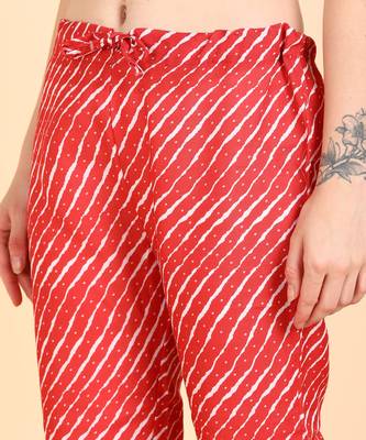Women's Red Printed Cotton Kurti With Pant and Dupatta Set 5