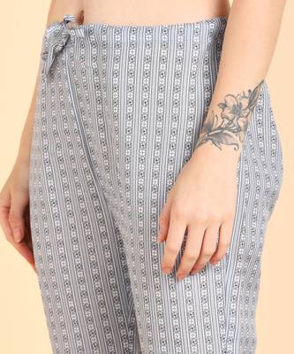 Women's Grey Printed Cotton Kurti With Pant and Dupatta Set 5