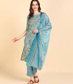 Women's Multicolor Printed Cotton Kurti With Pant and Dupatta Set