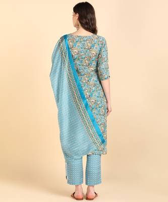 Women's Multicolor Printed Cotton Kurti With Pant and Dupatta Set 2