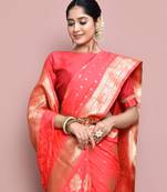 Elora silk blend banarasi woven designer saree for women (light pink)