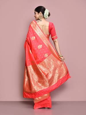 Elora silk blend banarasi woven designer saree for women (light pink) 4