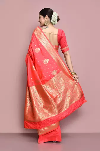 Elora silk blend banarasi woven designer saree for women (light pink)