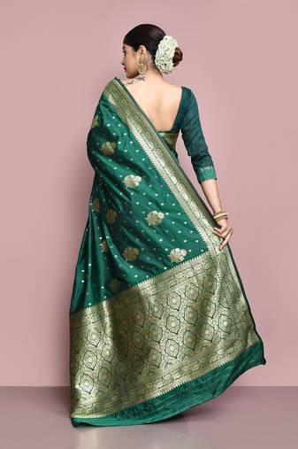 Elora silk blend banarasi woven designer saree for women (green)
