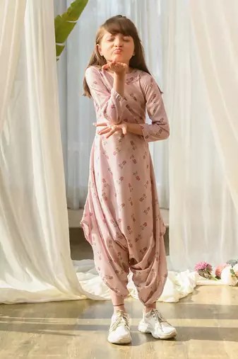 Rosey pink dhoti jumpsuit kids