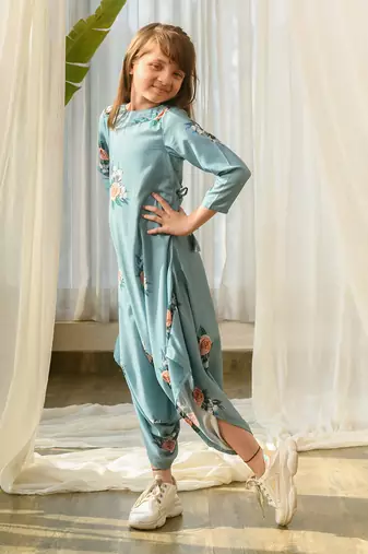 Dusty teal dhoti jumpsuit kids