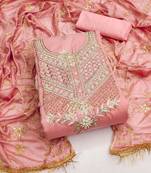 Kimisha women's peach modal banarasi jacquard hand work dress material with inner