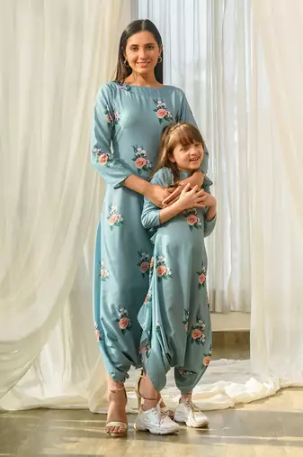 Dusty teal dhoti jumpsuit kids