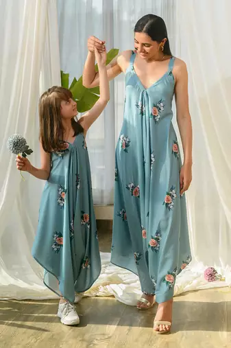 Dusty teal palazzo jumpsuit kids