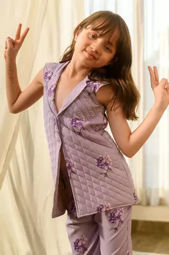 Very peri lilac quilted pant suit kids
