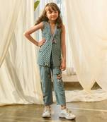 Dusty teal quilted pant suit kids