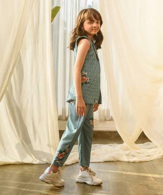 Dusty teal quilted pant suit kids 2