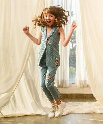 Dusty teal quilted pant suit kids 3