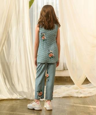 Dusty teal quilted pant suit kids 4