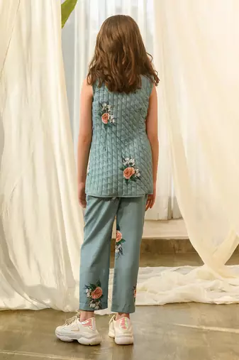 Dusty teal quilted pant suit kids