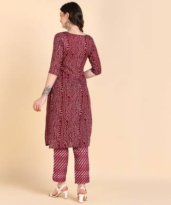Women's Maroon Printed Cotton Kurti With Pant Set 2