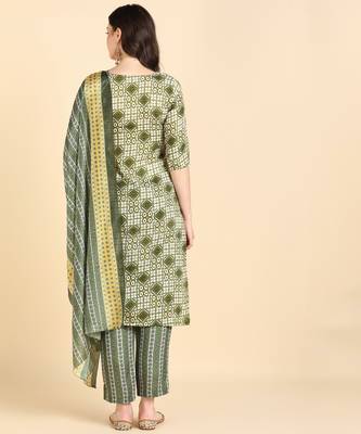 Women's Multicolor Printed Cotton Kurti With Pant and Dupatta Set 3