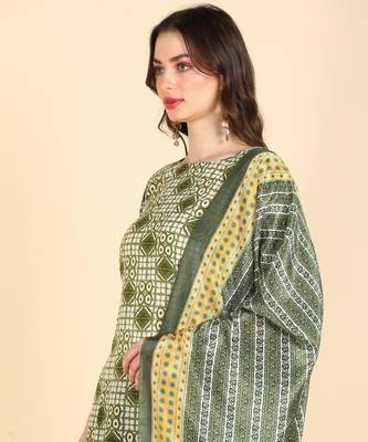 Women's Multicolor Printed Cotton Kurti With Pant and Dupatta Set 4