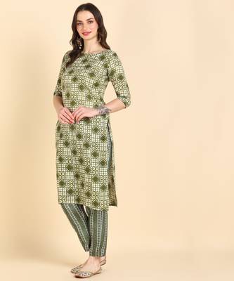 Women's Multicolor Printed Cotton Kurti With Pant Set 3