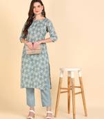 Women's Multicolor Printed Cotton Kurti With Pant Set